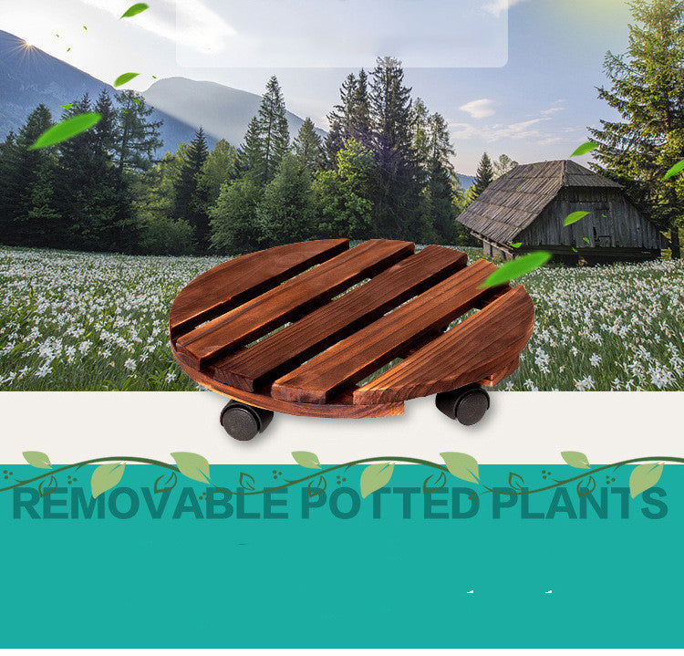 Round Carbonized Wood Universal Wheel Flower Pot Base Tray