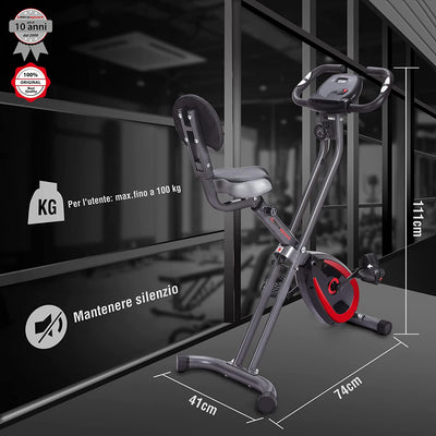 F-Bike 300B Cyclette Con Schienale Training Computer App Sensori per Le Pulsazioni Della Mano Cyclette Pieghevole Con 8 Livelli Di Resistenza Peso Massimo Utente 100 Kg Nero E Grigio Scuro