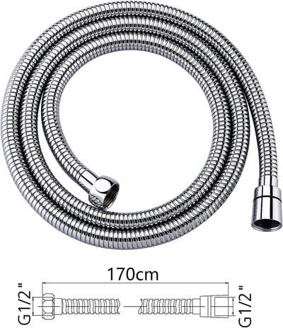 M20109-17 - Tubo Flessibile per Doccia Da 1,7 M Di Ricambio, Tubo per Doccia Universale, Flessibile E anti Torsione per Rubinetti Da Bagno, in Acciaio Inox, Cromato