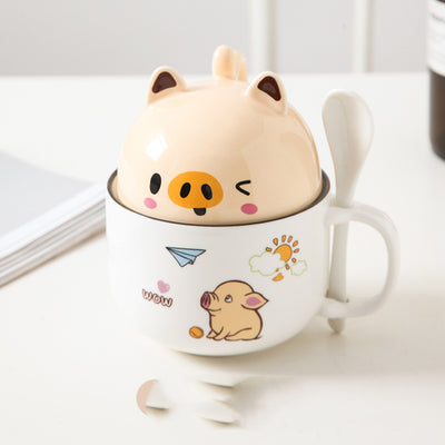 Cartoon Office Ceramic Mug with Lid Spoon