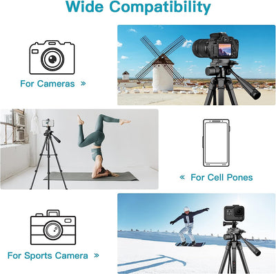 172Cm Treppiede Fotocamera, Treppiedi in Alluminio Leggero, Treppiede Smartphone per Iphone Con Supporto Telefonico E Telecomando Wireless, Con Testa Girevole a 3 Vie per Canon Nikon Sony DSLR