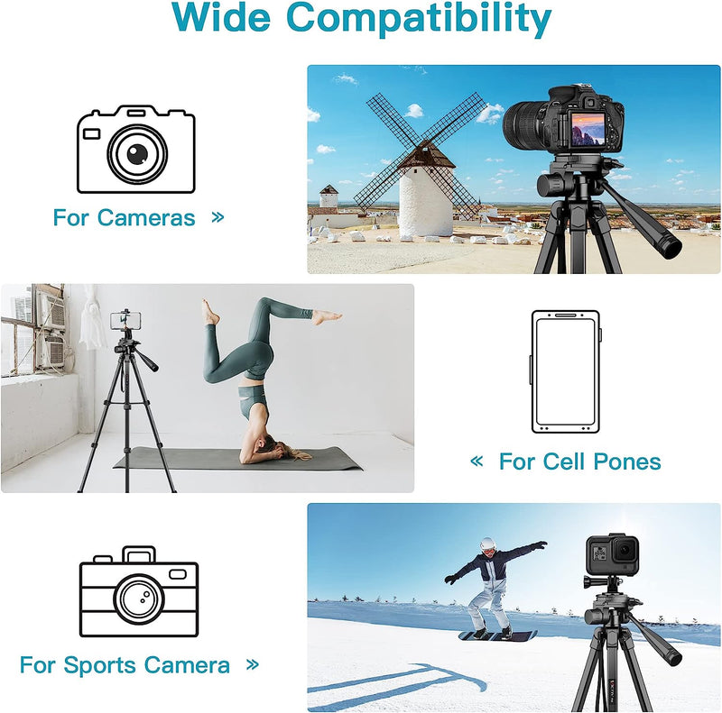 172Cm Treppiede Fotocamera, Treppiedi in Alluminio Leggero, Treppiede Smartphone per Iphone Con Supporto Telefonico E Telecomando Wireless, Con Testa Girevole a 3 Vie per Canon Nikon Sony DSLR