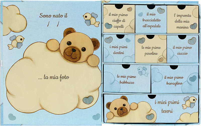 - Scatola Ricordi Blu Con Teddy - Bambini, Album E Ricordi - Carta - 24X30X10 Cm