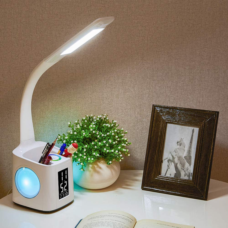 Study LED Desk Lamp USB Charging Port&Screen&Calendar&Colors Night Light Kids Dimmable Table Lamp with Pen Hold