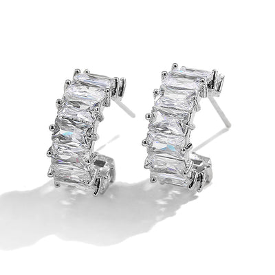 Multicolor Glass Diamond C-Shaped Earrings