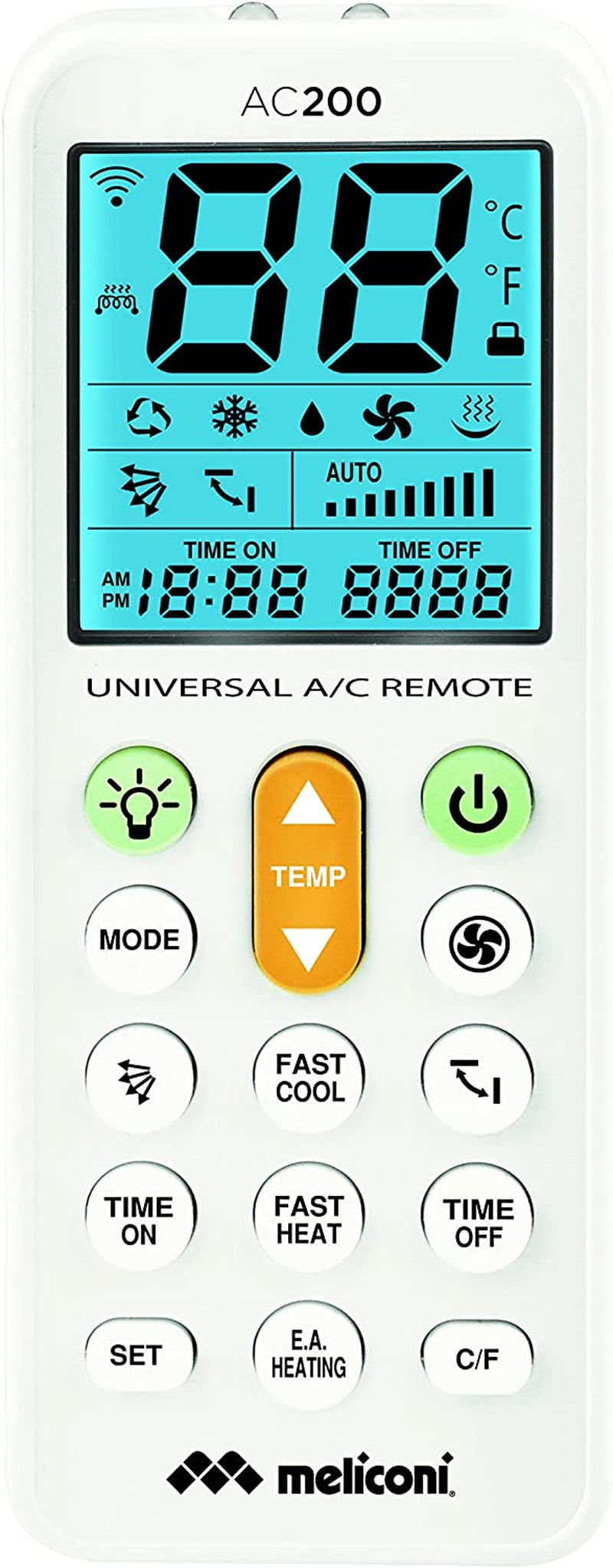 AC 200 Telecomando Universale per Condizionatori/Climatizzatori Compatibile Con La Maggior Parte Dei Marchi, Con Schermo Retroilluminato E Funzione Torcia, Bianco, 802102