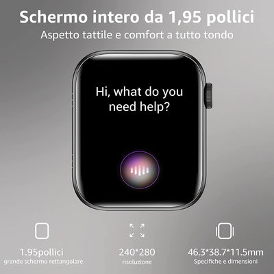 Smartwatch, 1,95'' Orologio Smartwatch Uomo Donna Con Contapassi Sonno Stress Cardiofrequenzimetro Da Polso, Smart Watch Con Contapassi, 119 Modalità Sportive Orologio Fitness per Android Ios