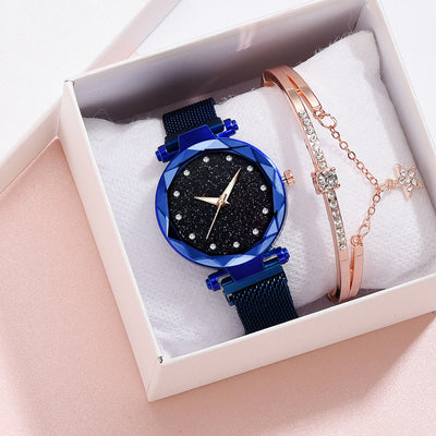 Luxury Women Watches Bracelet Set Fashion Elegant Magnet Buckle Ladies Starry Sky Watch Set Relogio