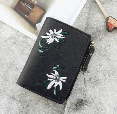 Embroidered Thin Zipper Female Wallet