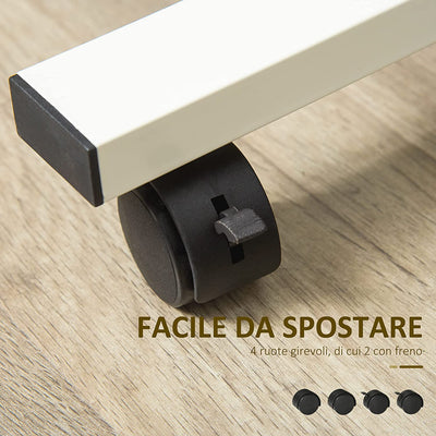 Tavolino Da Divano Laterale Porta PC Con Altezza Regolabile E Ruote, Supporto Computer per Casa E Ufficio, 60X40X52.5-84Cm Metallo E Legno, Bianco