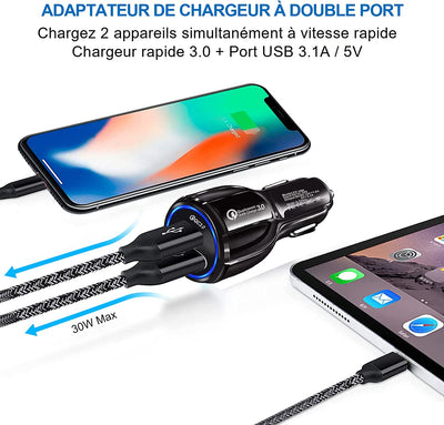 Caricabatteria Da Auto, Caricatore Accendisigari 2 Porte USB 3.0 Ricarica Veloce Compatibile Con Iphone, Samsung Galaxy, Huawei, Xiaomi, Tablet, LJ0SGV