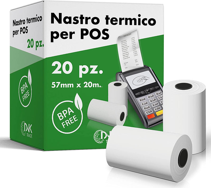 20 Rotoli Pos in Carta Termica Di Alta Qualità 57X20 Metri, Ideali per I Dispositivi POS Nexi, Nexa, Sumup E Altri Dispositivi POS Compatibili. (20)