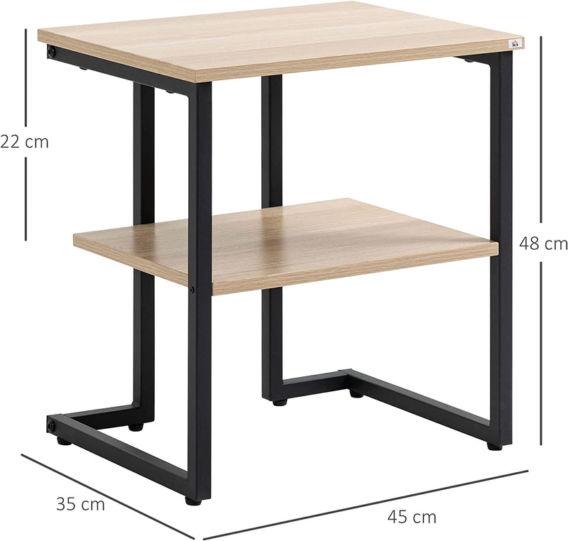 Tavolino Da Caffè Con Mensola Inferiore, Comodino Moderno in Acciaio E Legno, 45X35X48Cm, Naturale E Nero