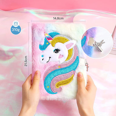 Diario Segreto Bambina Con Lucchetto, Unicorno Diario in Peluche Set Include Un Taccuino Unicorno E Un Astuccio Unicorno, Unicorno Bambina Regalo 6 7 8 9 10 11 12 Anni, Viola