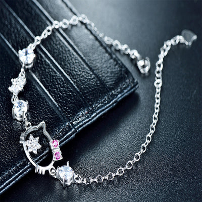 Cute Cat Sterling Silver Bracelet