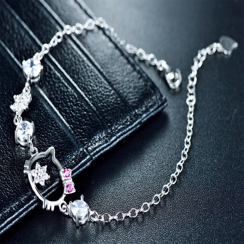 Cute Cat Sterling Silver Bracelet