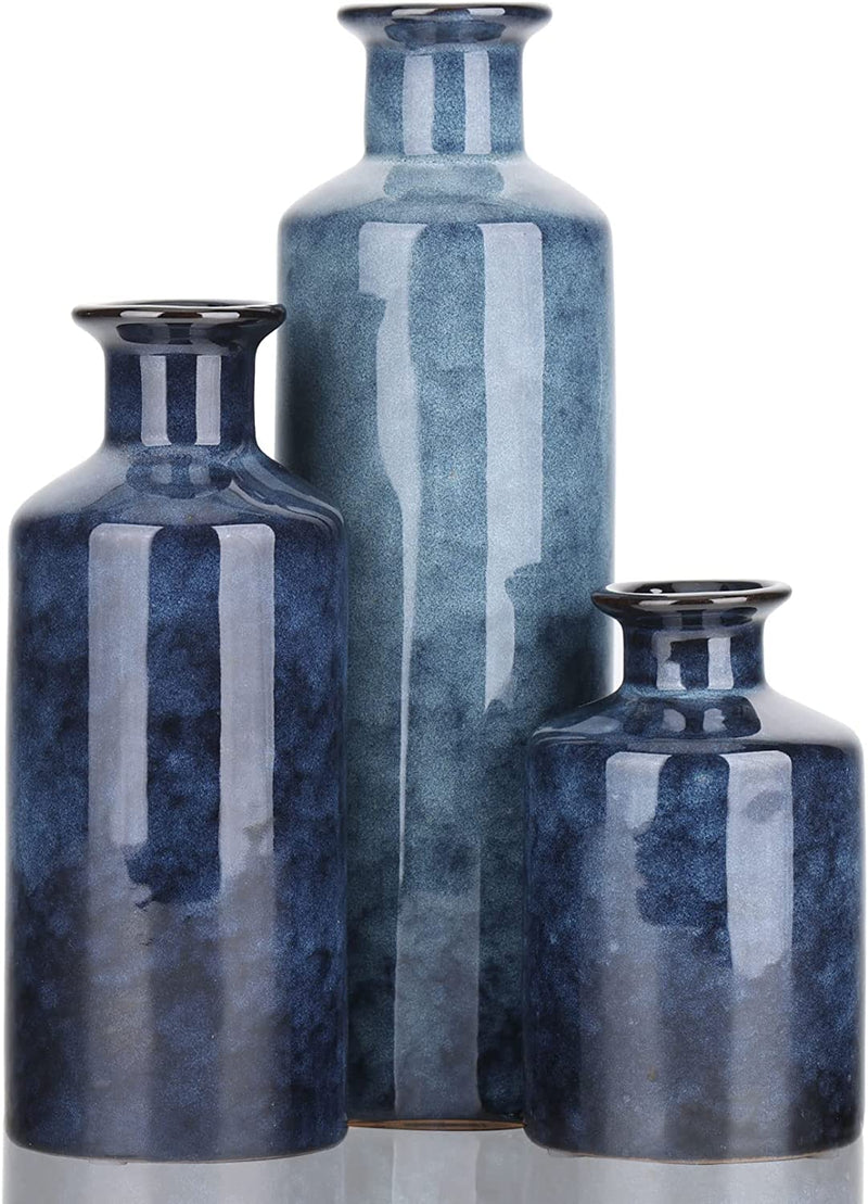 Set Di Tre Vasi in Ceramica Blu: Tre Piccoli Vasi Blu, Moderna Decorazione Minimalista Di Vasi Di Fiori, Decorazioni Creative per Soggiorno, Sala Da Pranzo, Ufficio E Scene Di Matrimonio