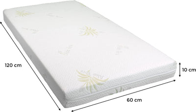 MATERASSO 120X60, MATERASSINO per LETTINO BABY ALOE VERA CM. 120 X 60 Alto 10 Cm MADE in ITALY