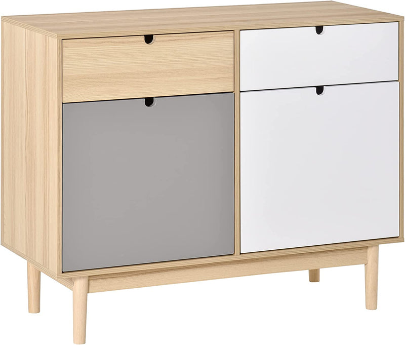 Mobile Multiuso Stile Nordico, Armadietto Due Ante Con Cassetti per Cucina E Ingresso, 100X40X79.5Cm, Multicolore