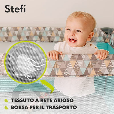 Stefi Lettino Neonato Da Viaggio Pieghevole Con Materasso, Dalla Nascita Fino a 3 Anni, Box Bambini Da Campeggio Con Entrata Laterale, Le Pareti Realizzate in Rete, Borsa, Route