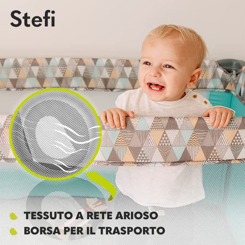 Stefi Lettino Neonato Da Viaggio Pieghevole Con Materasso, Dalla Nascita Fino a 3 Anni, Box Bambini Da Campeggio Con Entrata Laterale, Le Pareti Realizzate in Rete, Borsa, Route