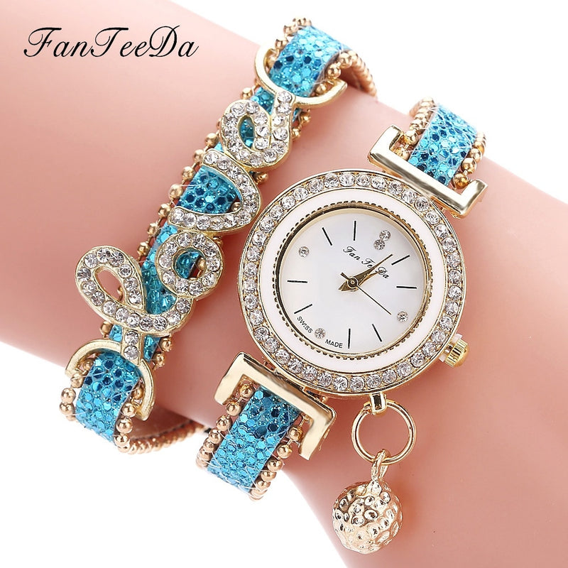 Fanteeda Brand Women Bracelet Watches Ladies Watch Rhinestones Clock Womens Fashion Dress Wristwatch Relogio Feminino Gift