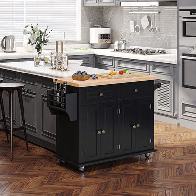 Carrello Da Cucina Portavivande Con Cassetti, Armadietti, Portaspezie E 4 Ruote, in Legno E MDF, 111X44.5X82.5 Cm, Nero