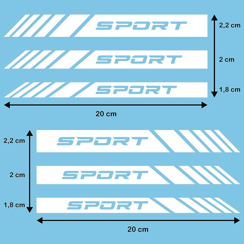 Confezione Adesivi per Specchietti Retrovisori Car Stripes Strisce Design Confezione Da 6 Unità Con Diverse Larghezze Design Sport Tuning per Auto O Moto Esterni (Bianco)