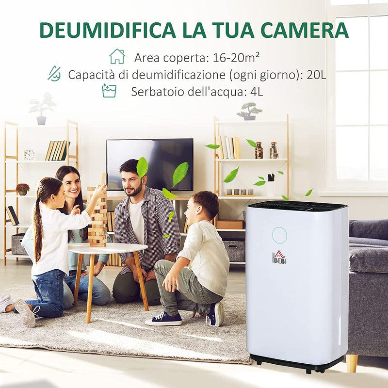 Deumidificatore Portatile Da 25L, 3 Modalità E 2 Velocità, Timer 24H E Design Silenzioso Da 38Db, per Salotto, Camera E Cucina, Bianco