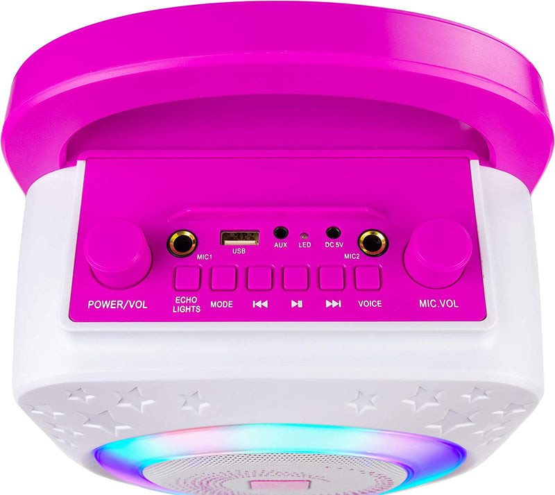 10-Watt Karaoke Bluetooth Karaoke Machine Con Due Microfoni, Effetti Vocali E Luci a LED - Rosa