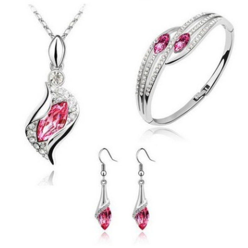 New Angel Elf Earrings Necklace Bracelet Three-Piece Austria Crystal Alloy Jewelry Set Wholesale