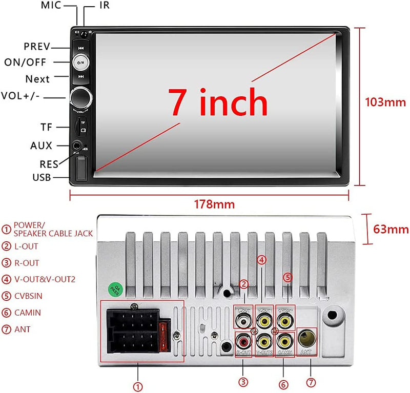 Doppio Din Autoradio Con Bluetooth, 7 Pollici Stereo Auto Bluetooth Con Schermo 2 Din Autoradio Supporta Fm/Aux/Connessione Mirroring Con Controllo Al Volante + Telecamera Di Backup