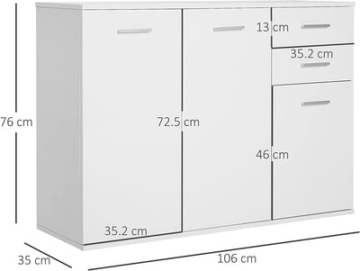 Armadietto Da Ufficio 3 Armadietti 2 Cassetti Legno 106X35X76Cm Bianco