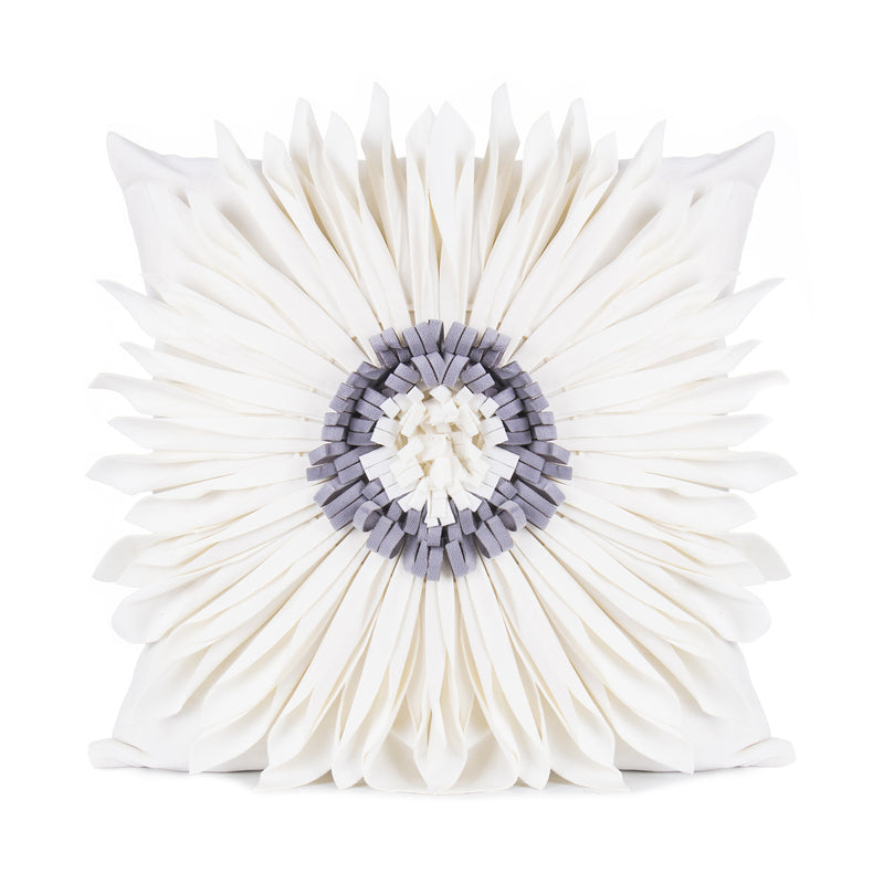 Fashion Modern Style White Throw Pillows Velvet Stitching 3D Chrysanthemum Cushion Waist Pillow Blue Cushion Case