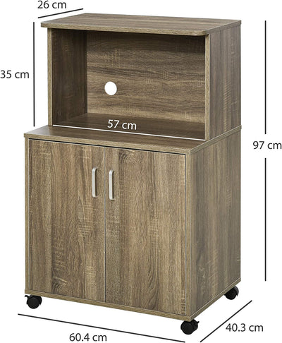 Mobile Cucina Multiuso Con 4 Ruote, Armadietto Con Ripiano per Microonde in Legno Truciolare, 60.4X40.3X97Cm, Color Legno