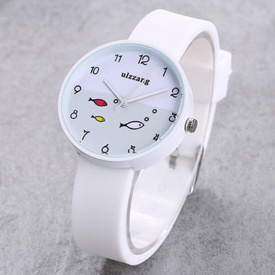 Children Watch for Girls Color Silicone Strap Fashion Quartz Wristwatch Fish Dial Cartoon Kids Clock