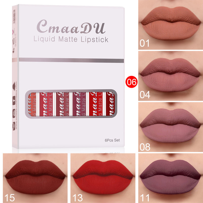 6 Boxes of Matte Non-Stick Cup Waterproof Lipstick Long Lasting Lip Gloss