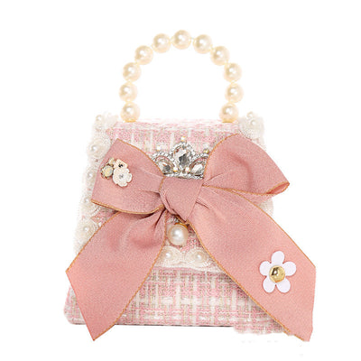 Colorful Bow Knot Cute Portable Pearl Diagonal Children'S Bag