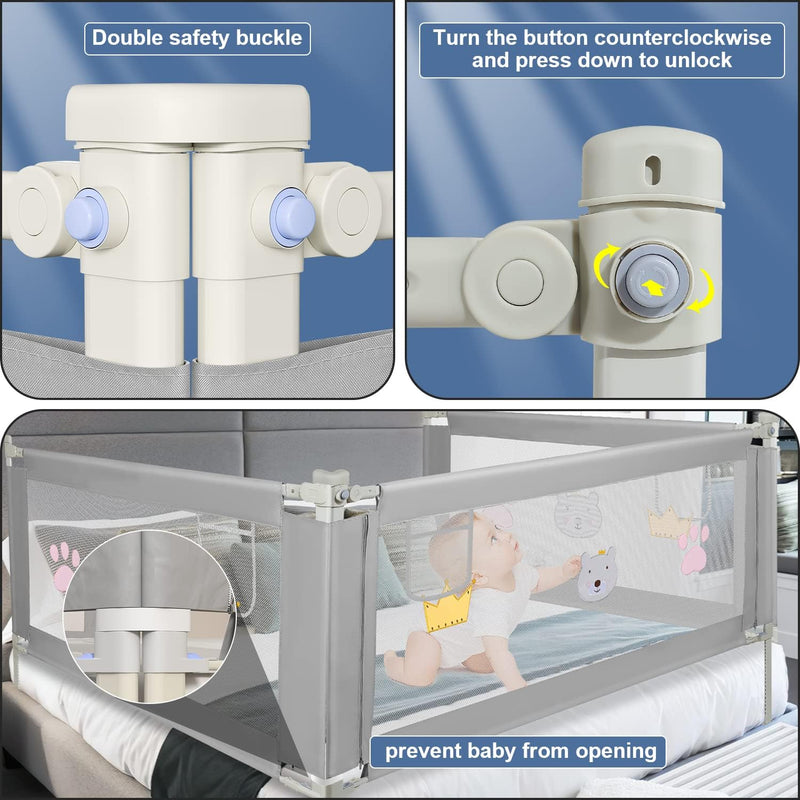 Griglia Di Protezione per Letto Da 180 Cm, Altezza Regolabile 70-98 Cm, Griglia Di Protezione per Il Letto per Bambini, Con Rete Traspirante, Stabile E Facile Da Montare, Colore: Grigio