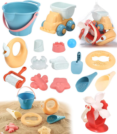 Giocattoli Da Spiaggia Set, 16 Pezzi Giochi Da Spiaggia per Bambini, Giochi Spiaggia Con Borsa Rete, Stampi, Paletta E Secchiello Mare, Giocattoli Da Spiaggia per Ragazzi Ragazze