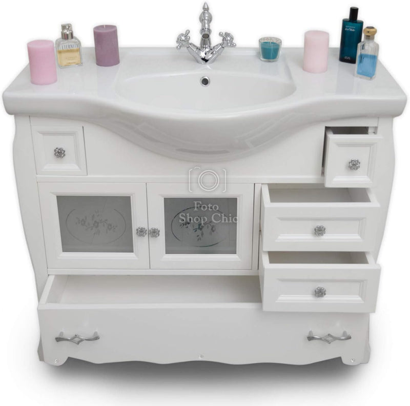 Arredo Bagno Completo Shabby Chic 105Cm Mobile Con Lavabo