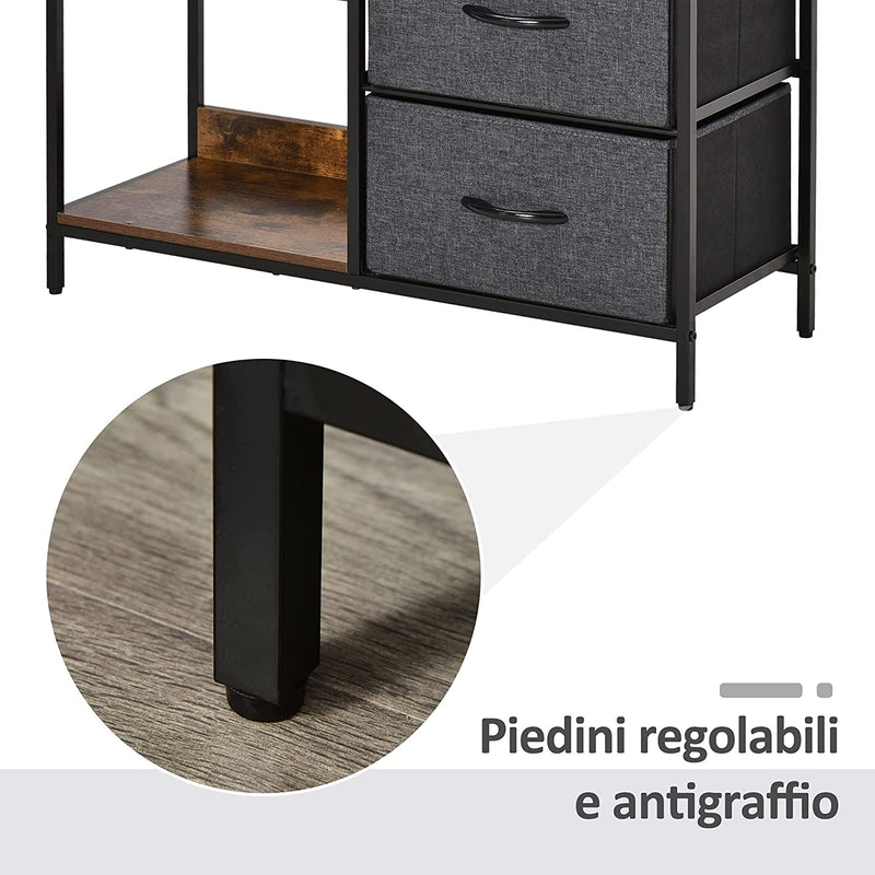 Mobile Cassettiera Multiuso Con 3 Cassetti Pieghevoli in Tessuto, Arredamento Soggiorno E Camera, 80X29X71Cm, Grigio Scuro