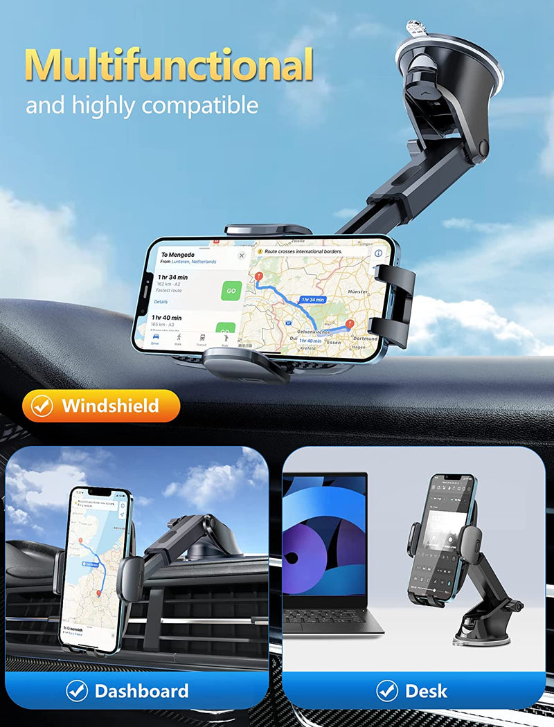 Porta Cellulare Da Auto [Super Potenza Di Aspirazione] Supporto Cellulare Auto Ventosa per Cruscotto/Parabrezza,360° Di Rotazione Braccio Estensibile Porta Telefono Auto per Iphone 14 Ecc