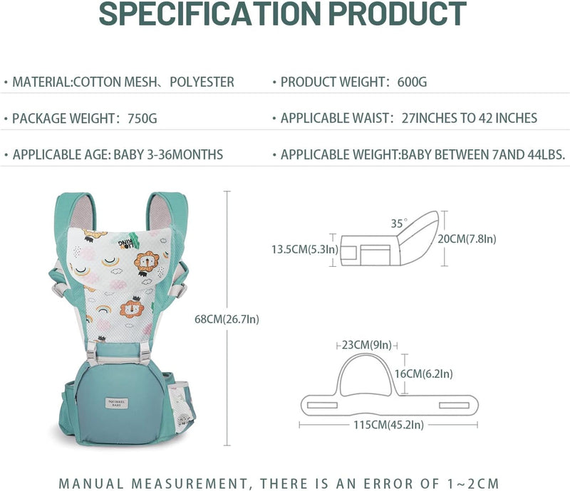 Marsupio Neonati Ergonomico, Porta Bambino Con Sedile Multiposizione, Marsupio Con Bavaglini, Puro Cotone Traspirante Leggero, Ideale Neonati E Bambini Da 0-36 Mesi(Inferiore a 20Kg)