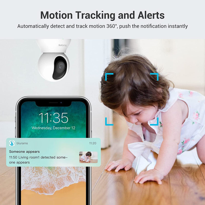 Telecamera Wi-Fi Interno,2K Videocamera Sorveglianza,Rotazione a 360°,Visione Notturna, Tracciamento Del Movimento,Audio Bidirezionale Compatibile Con Alexa&Google Assistant&Ifttt