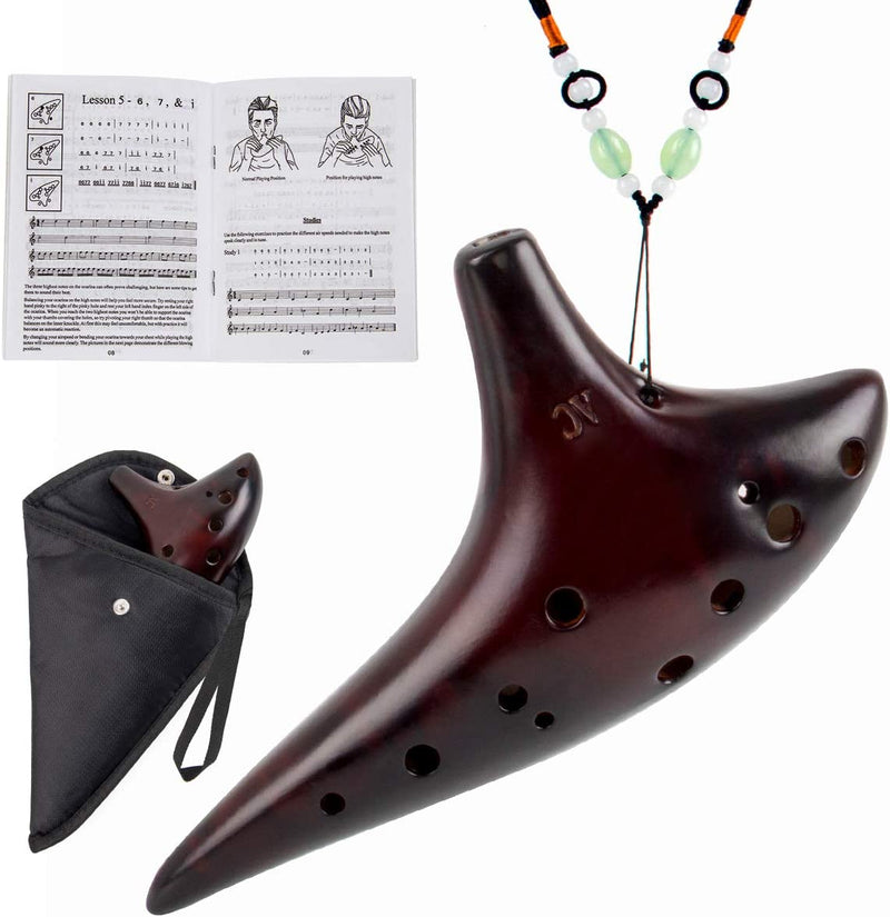 Ocarina in Ceramica Fumé Ocarina Alto C a 12 Fori Borsa Protettiva Libretto Di Brani Di Base per Bambini E Adulti Affumicato