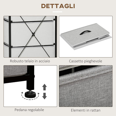 Cassettiera 5 Cassetti in Stile Industriale, Cassettiera per Camera Da Letto Con Cassetti in Tessuto Rimovibili, Legno E Acciaio, 45X30X116Cm