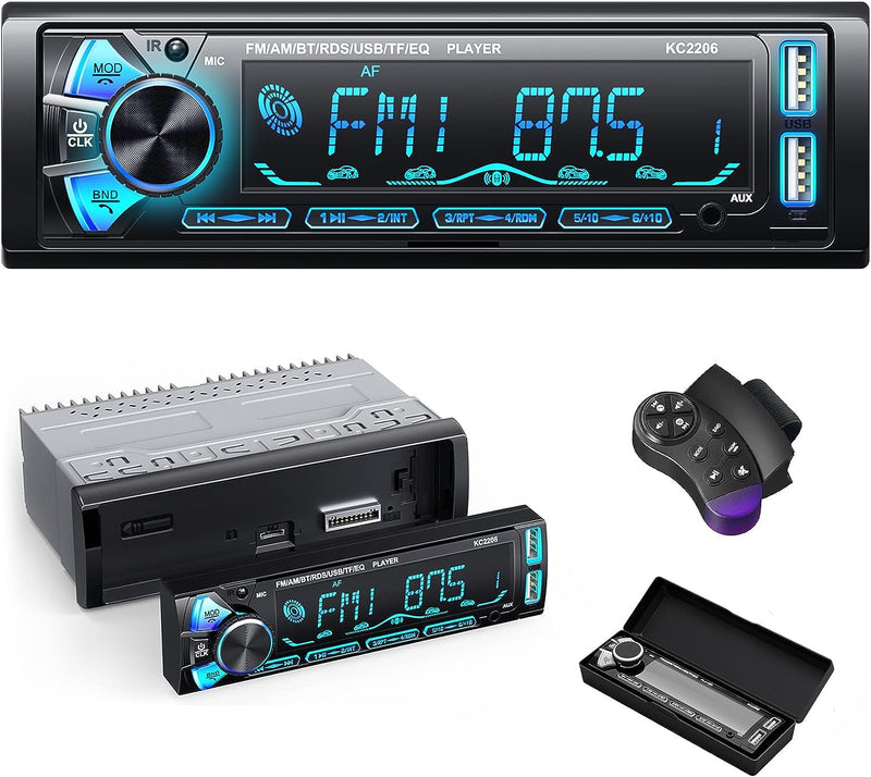 RDS Autoradio Bluetooth Con Estraibile Frontalino,  1 DIN Stereo Auto Bluetooth Con Telecomando, 4X65W Autoradio Con Lettore MP3 E Due Porte USB, Supporta Am/Fm/Aux/Sd/Ios/Android（Multicolore）