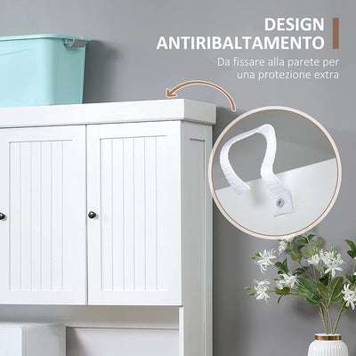 Mobile Cucina in Legno Con Armadietti E Cassetto, Credenza Stile Country Con Mensole Regolabili, 101X39X180Cm, Bianco