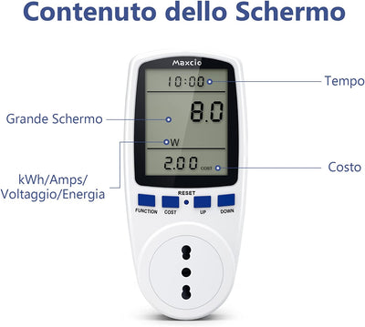 Misuratore Di Potenza, Misuratore Di Consumo Elettrico Con 7 Modalità Di Monitoraggio, Retroilluminazione, Contatore Elettrico Adatto a Varie Elettrodomestici, Potenza Massima 3680W- 2 Pezzi